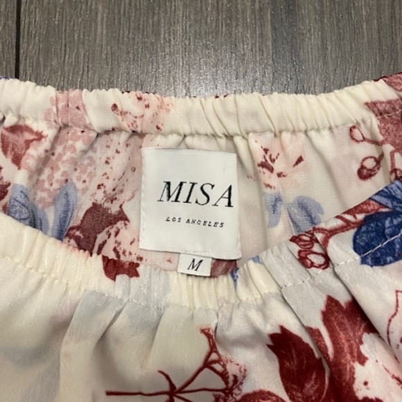 MISA Los Angeles Suvi Floral Satin Ruffled Off The Shoulder Crop Top Size M - Picture 3 of 7